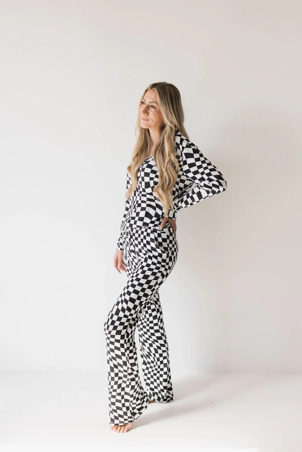 Women's Bamboo Pajamas | Black & White Wavy Checkerboard | Forever French