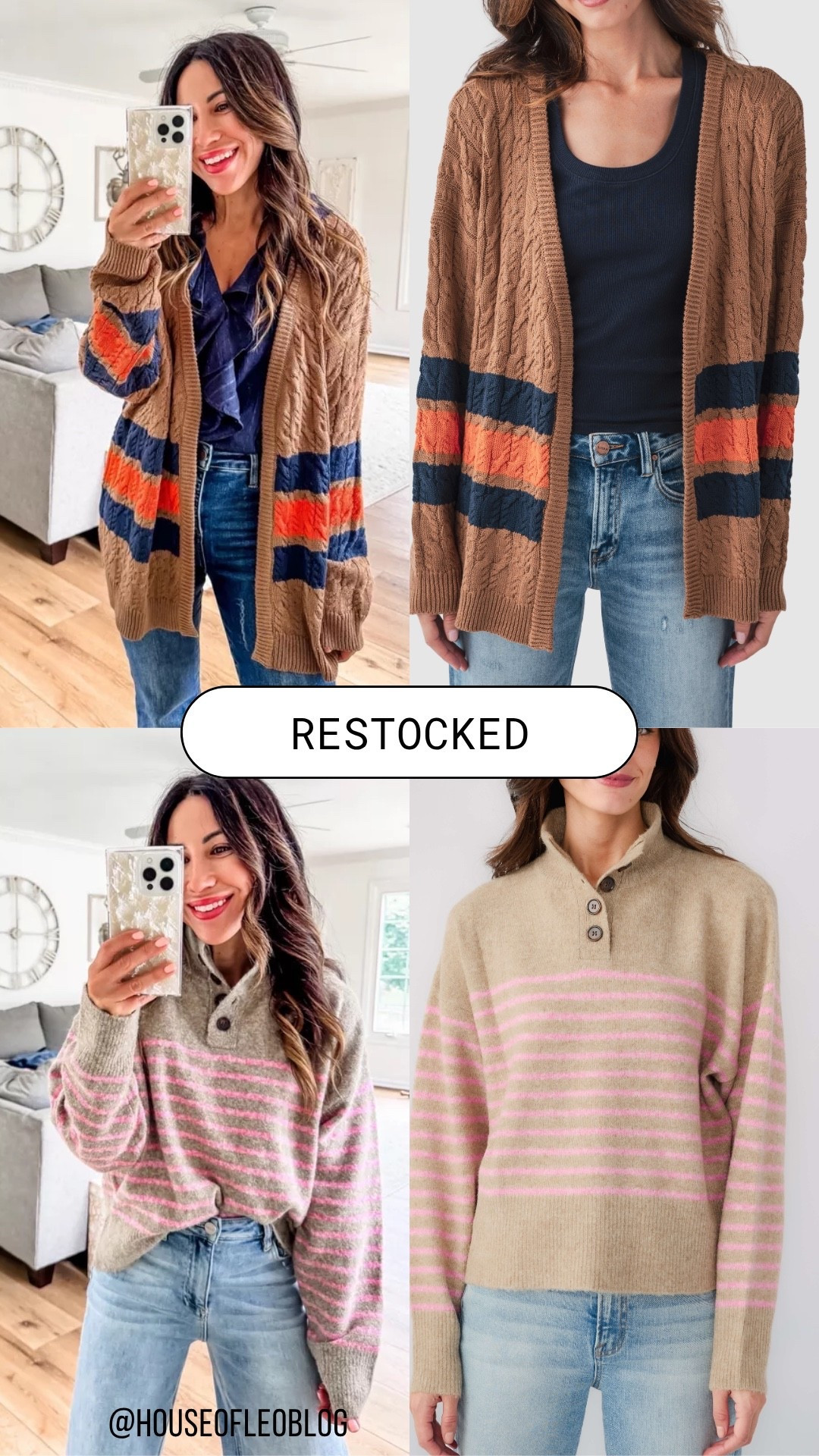 Restocks at Social Threads wearing small varsity cardigan. Wearing small striped sweater.

#LTKOver40