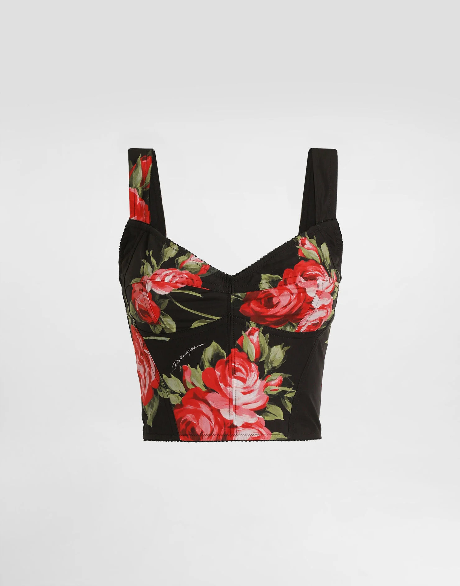 Rose bouquet-print cotton bustier top | Dolce & Gabbana US