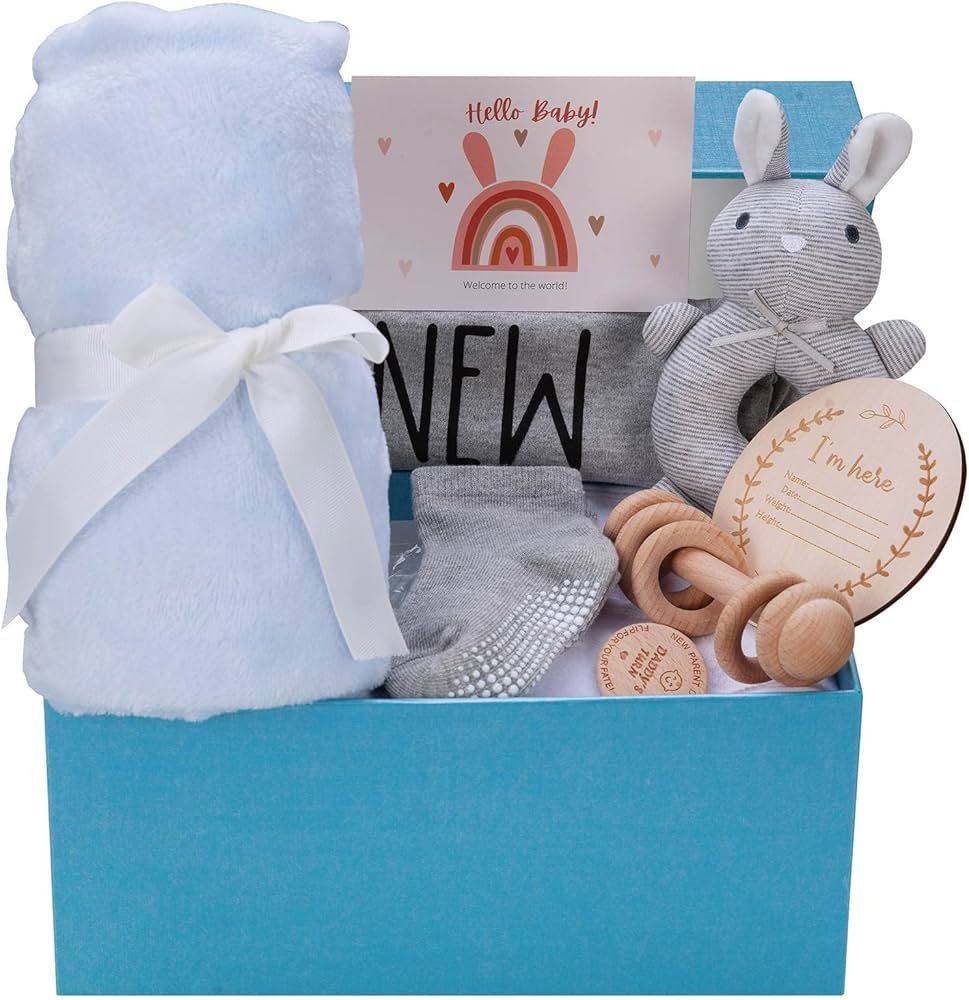 MIYYET Baby Shower Gifts - Baby Boy Gift Basket, 8 Pcs Set Baby Essentials for Newborn Including ... | Amazon (US)