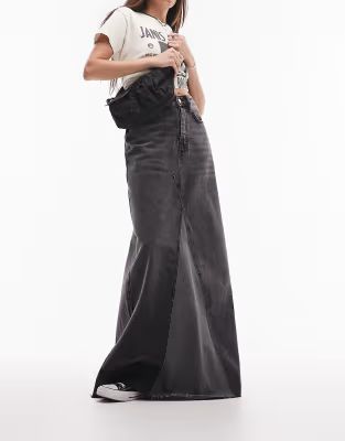 Topshop denim reworked maxi skirt in washed black | ASOS (Global)