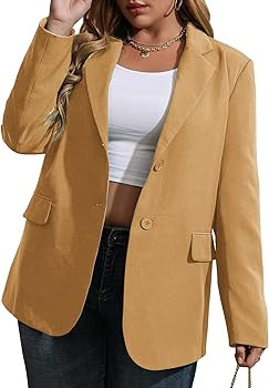 Womens Plus Size Casual Blazer Jackets Long Sleeve Open Front Buttons Work Office Lapel Blazers w... | Amazon (US)