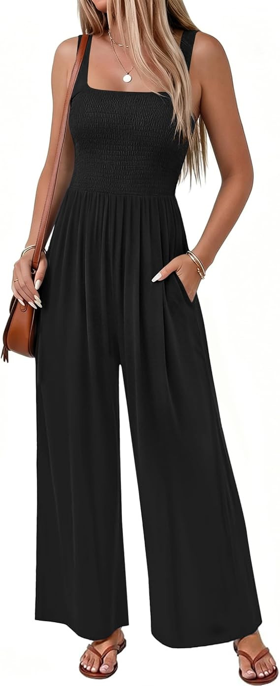 Ekouaer Women's Casual Loose Jumpsuits One Piece Sleeveless Overalls Printed Long Pant Romper Fas... | Amazon (US)
