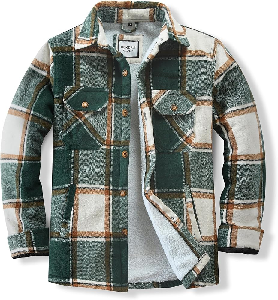 Men's Cotton Flannel Shirt Jacket Fleece Lined Long Sleeve Plaid Shirt for Men | Amazon (US)