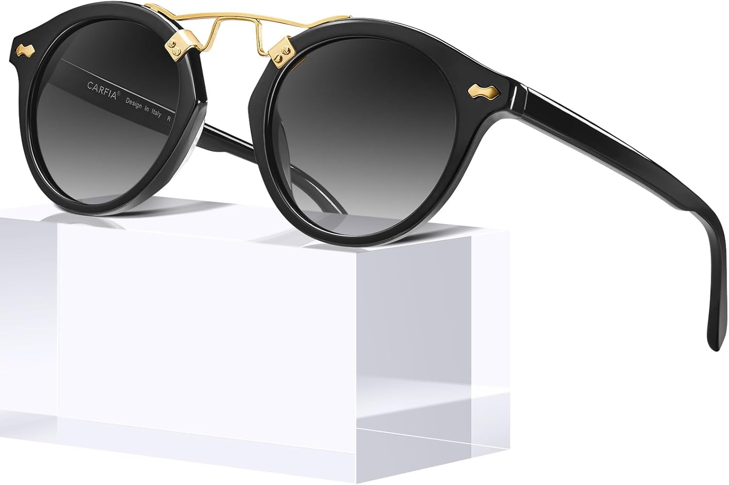 CARFIA Small Black Acetate Polarized Sunglasses for Women UV Protection, Retro Double Bridge Eyew... | Amazon (US)