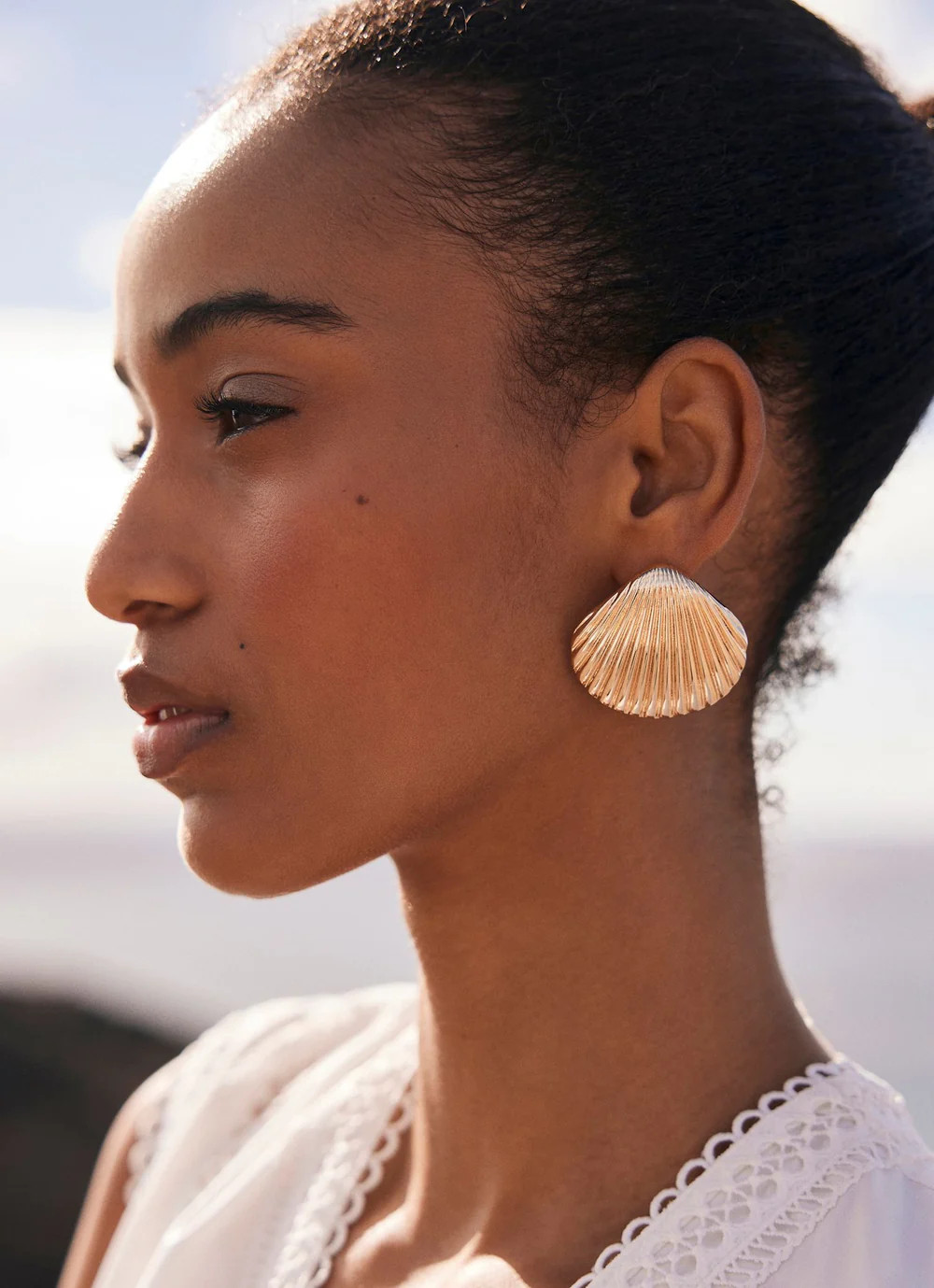 Silver Tone Statement Shell Earring | Mint Velvet