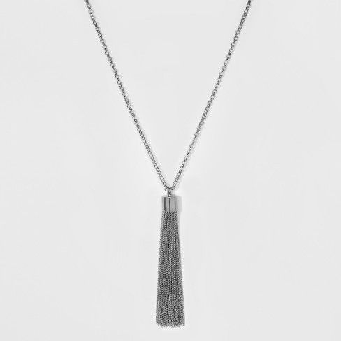 Women's Chain Tassel Necklace - A New Day™ Silver | Target