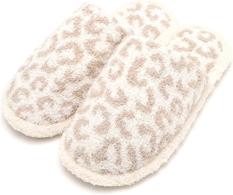MIRMARU Women’s Animal Print Comfort Fluffy Fuzzy Slip-on House Slippers Open Toe Cross Band In... | Amazon (US)