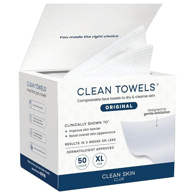 Clean Skin Club Clean Towels XL®, 100% USDA Biobased Face Towel, Disposable Face Towelette, Ecze... | Amazon (US)