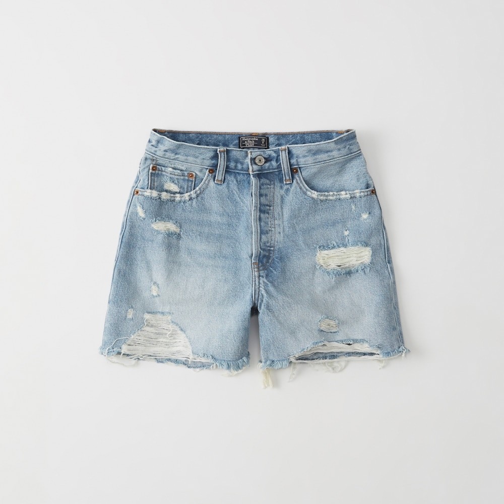 High Rise Rigid Mid-Length Denim Shorts | Abercrombie & Fitch US & UK