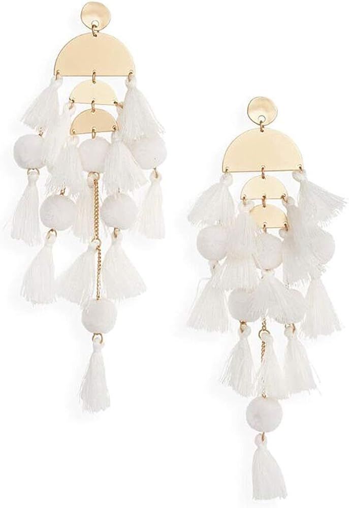 Long Tassel Earrings Statement Fringe Drop Bohemian Earrings Big Dangle for Women Fashion | Amazon (US)