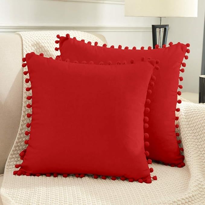 BeBen Decorative Valentine's Day Throw Pillow Covers with Pom Poms, Pack of 2 Soft Particles Velv... | Amazon (US)
