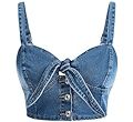 WDIRARA Women's Denim Tank Top Knot Tie Front Button Down Sleeveless Crop Top Shirt | Amazon (US)