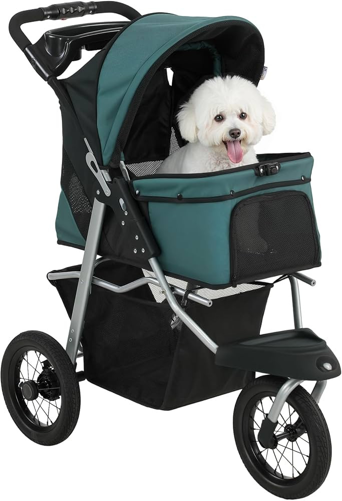 PawHut Dog Stroller for Small Dogs, 3 Wheel Foldable Pet Stroller with 12" Rubber Wheels, Mesh Wi... | Amazon (US)