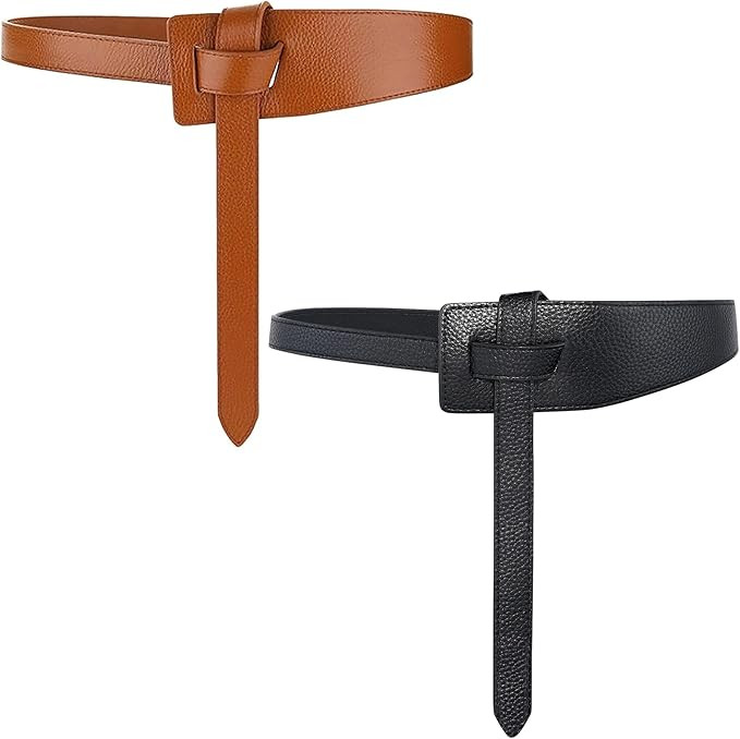 BAOKELAN Women Faux Leather Tie Belt Knotted Wide Waist Belt for Jeans Jumpsuit Coat Dress | Amazon (US)