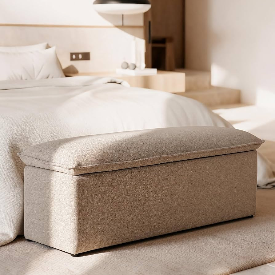 Modern Storage Bench, Upholstered Storage Ottoman Chenille Fabric with Seating Entryway Bench for... | Amazon (US)