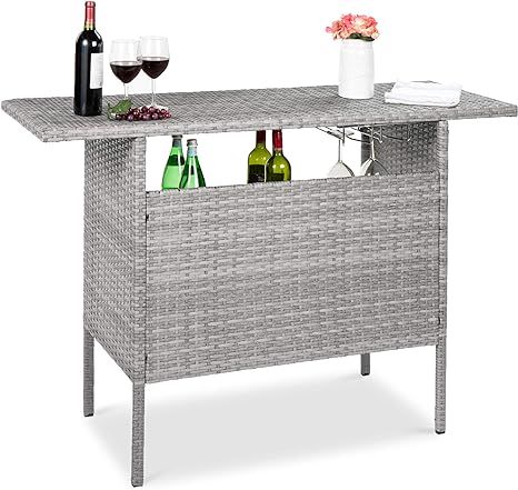 Best Choice Products Outdoor Patio Wicker Bar Counter Table Backyard Furniture w/ 2 Steel Shelves... | Amazon (US)