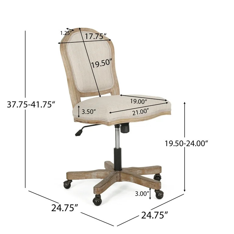 GDF Studio Oakes French Country Upholstered Swivel Office Chair, Beige Fabric and Natural | Walmart (US)