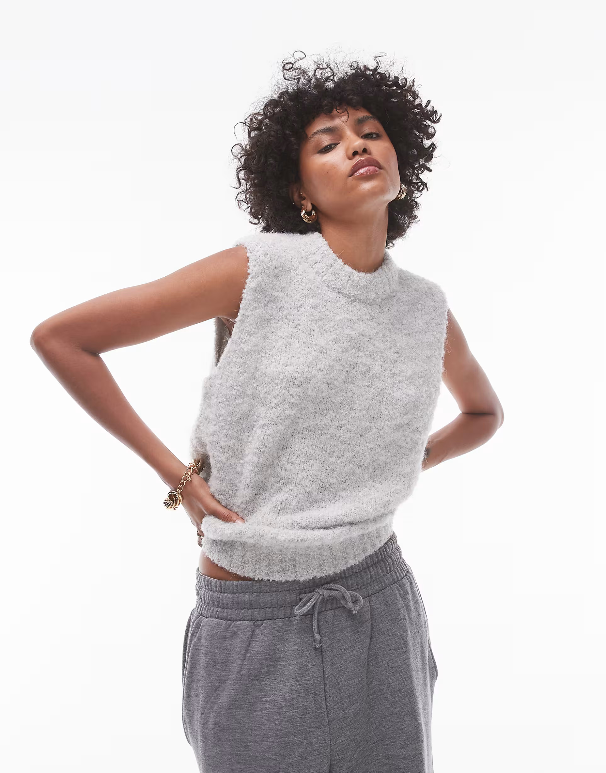 Topshop knitted crew boucle vest in light grey | ASOS | ASOS (Global)