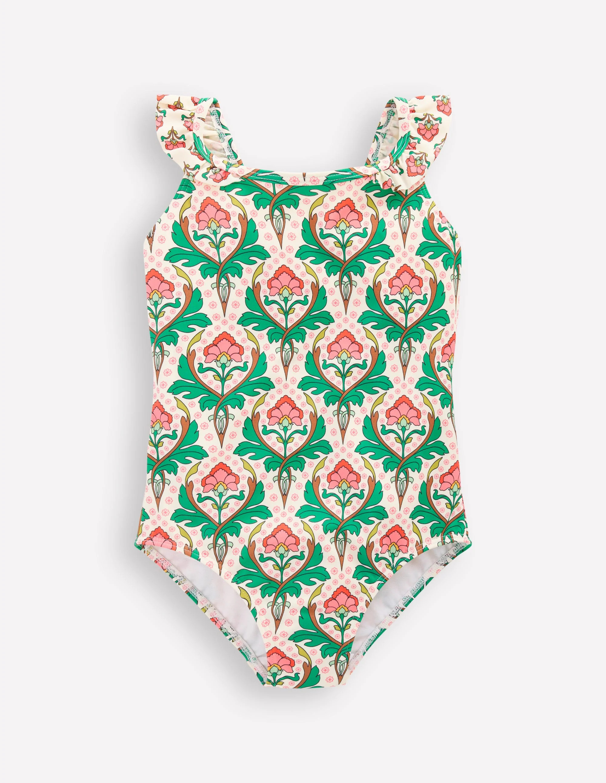 Hallie Frill Strap Swimsuit-Multi Woodblock Floral | Boden (US)