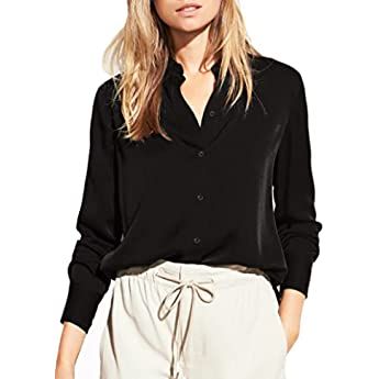 Floerns Women's Long Sleeve Button Up Shirts Chiffon Office Work Blouse Top | Amazon (US)