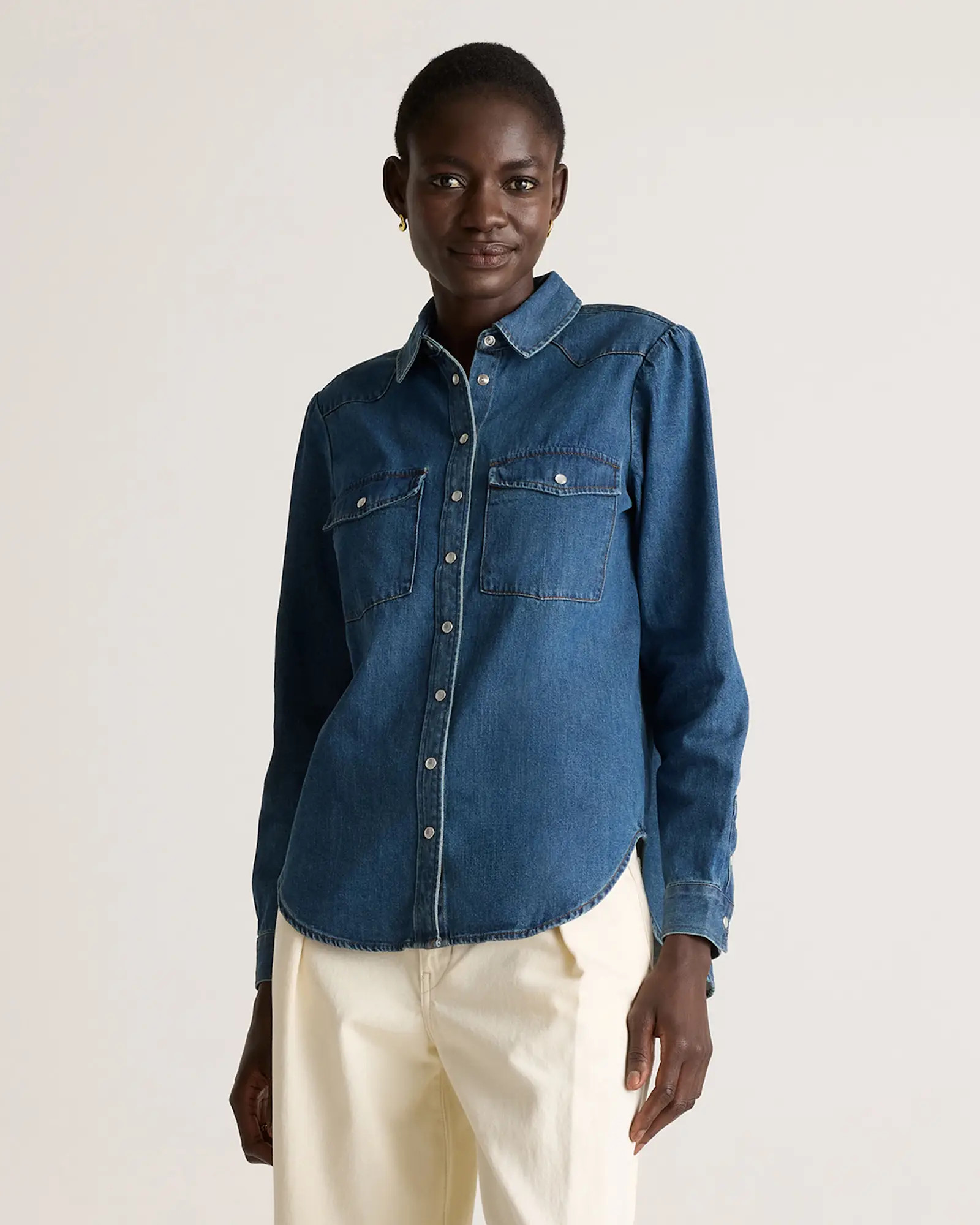 Distressed Denim Western Shirt | Quince