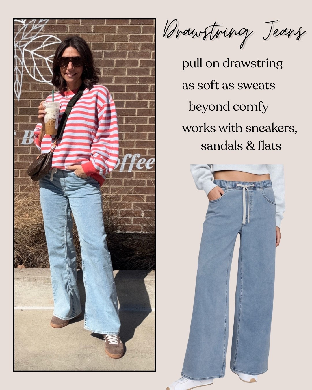 Gap drawstring jeans 
Wearing xs 


#LTKootd #LTKOver40