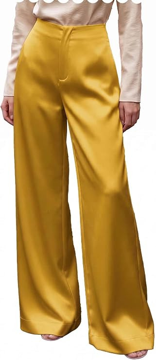 Silk Satin Womens Pants Wide Leg Elegant Solid Pants for Women | Amazon (US)