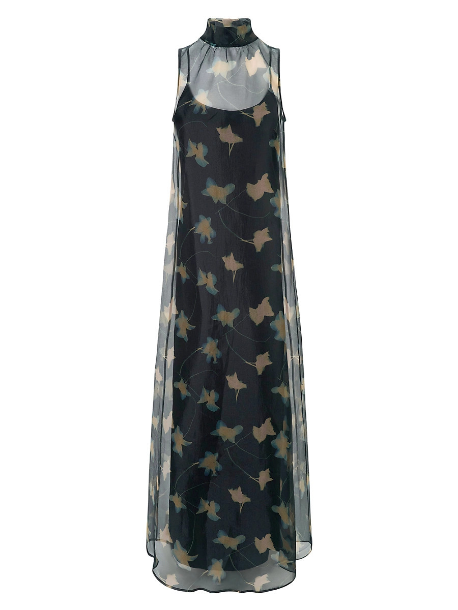 Women's Albee Floral Turtleneck Chiffon Maxi Dress - Botanical Shadows - Size Medium | Saks Fifth Avenue