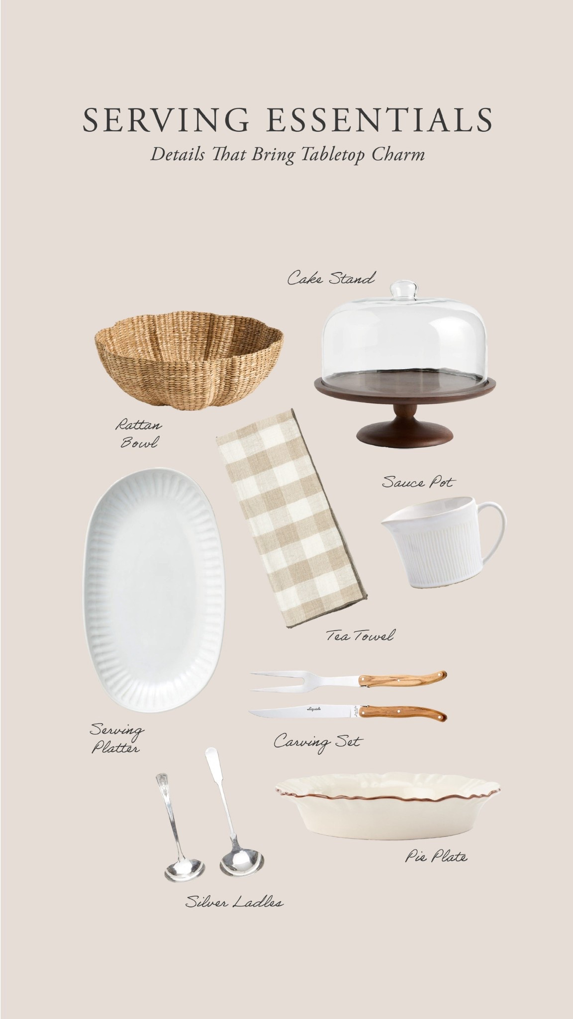 Serving Essentials: Plates, flatware, napkins, and everything you need for a polished, effortless table.