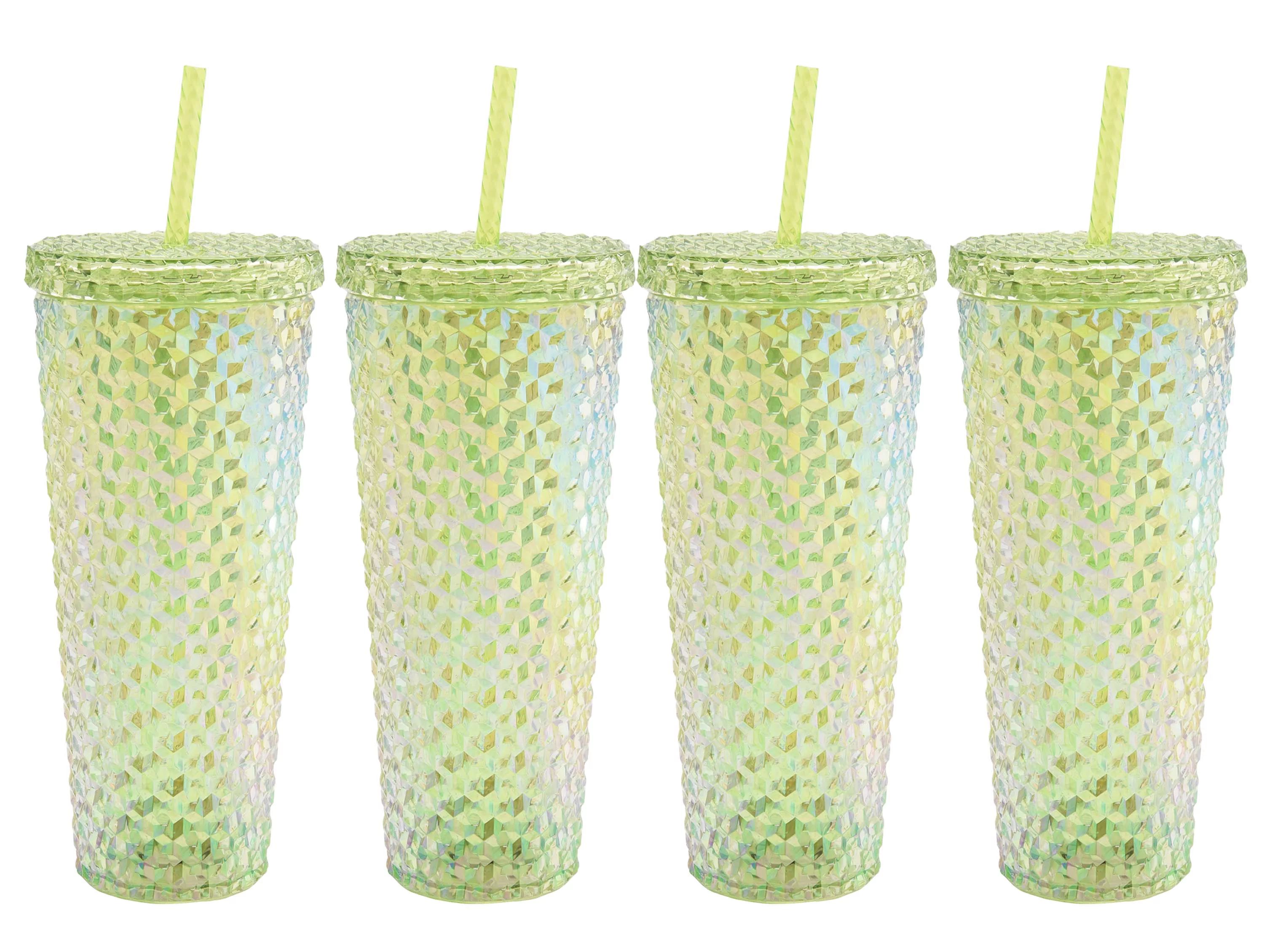 Mainstays 4-Pack 26-Ounce Acrylic Texture Tumbler with Straw, Iridescent Green | Walmart (US)