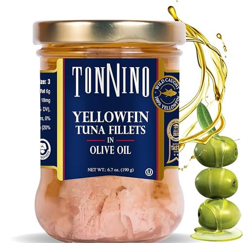 Tonnino Yellowfin Tuna Fish Premium - Olive Oil – Pack of 6 – Alternative to Salmon – Protein Snacks – Ready to Eat Meals in Glass Jar | Amazon (US)
