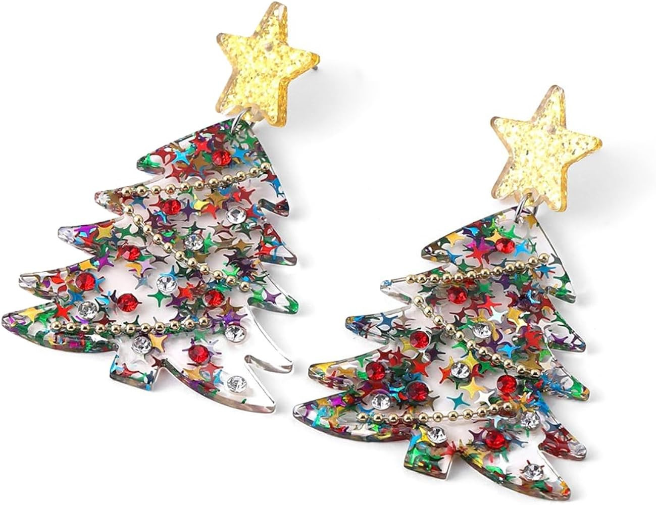 Christmas Tree Earrings for Women Acrylic Xmas Tree Drop Dangle Earrings Cute Colorful Xmas Festi... | Amazon (US)