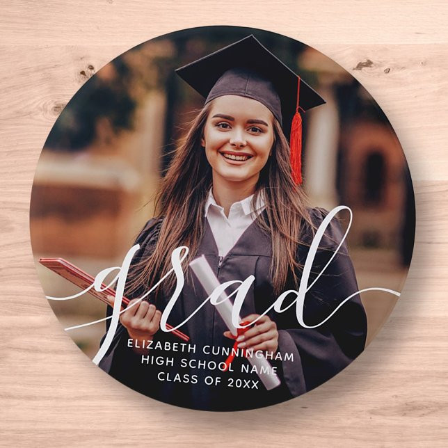Graduate Simple Modern Script Classic Photo Button | Zazzle | Zazzle