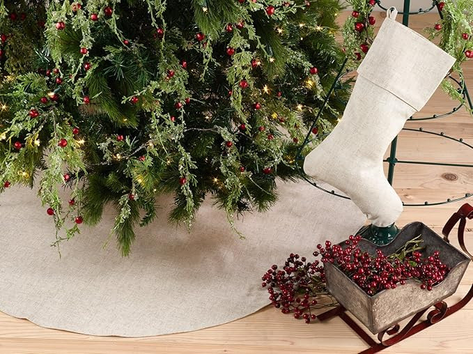 Fennco Styles Natural Linen Blend Decorative Christmas Tree Skirt (56" Round) | Amazon (US)