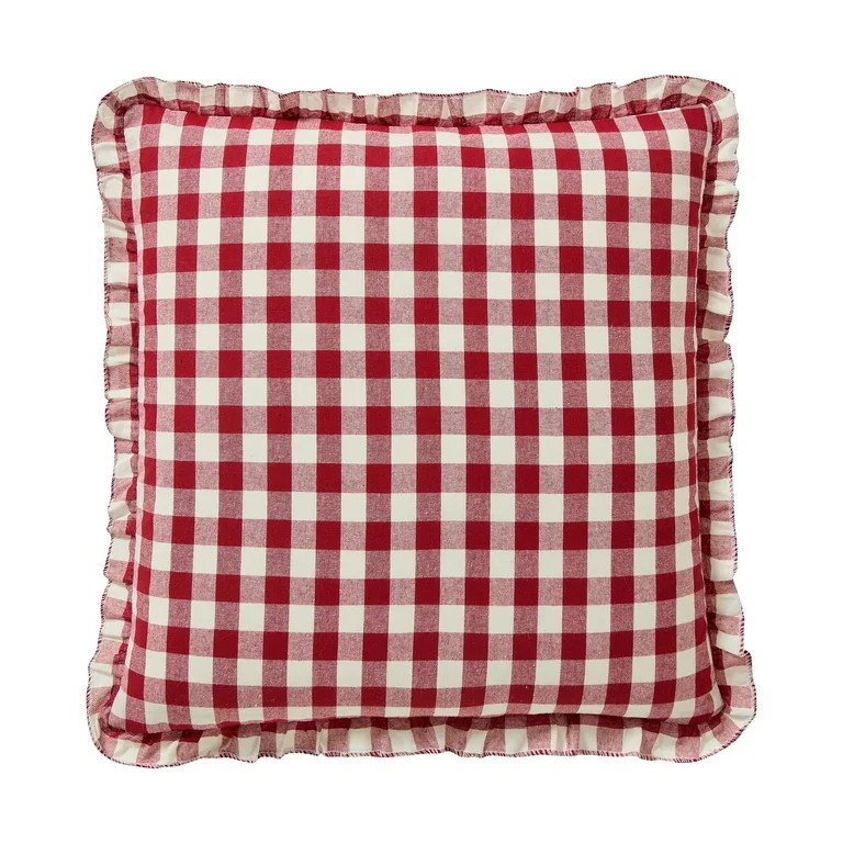 My Texas House 18" x 18" Red Gingham Ruffle Decorative Pillow Cover | Walmart (US)