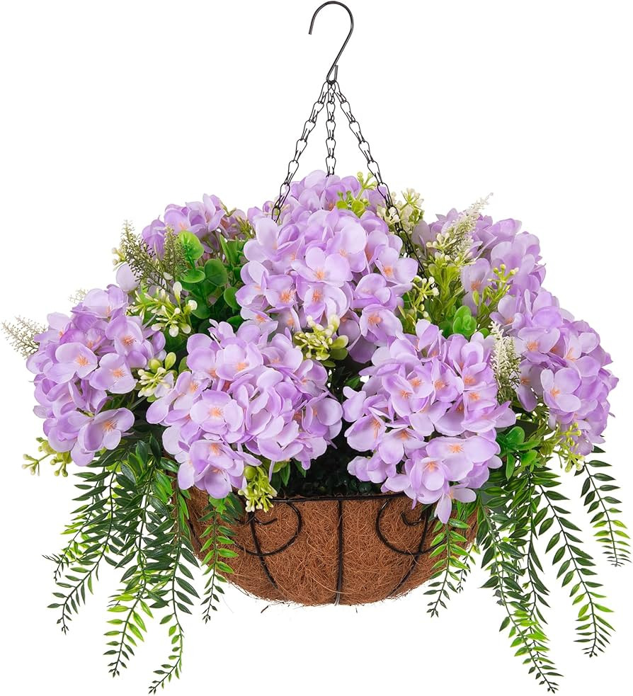 Ammyoo Artificial Flowers in Hanging Basket Planter for Home Spring Summer Decoration, Silk Hydra... | Amazon (US)