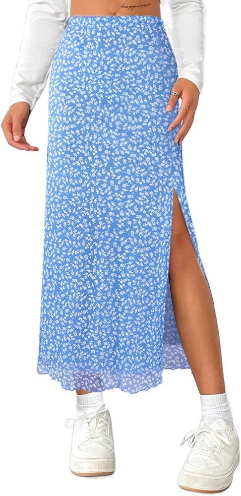 Avanova Women's Mesh Slit Split Long Skirts High Waisted Sexy Summer Maxi Skirts | Amazon (US)