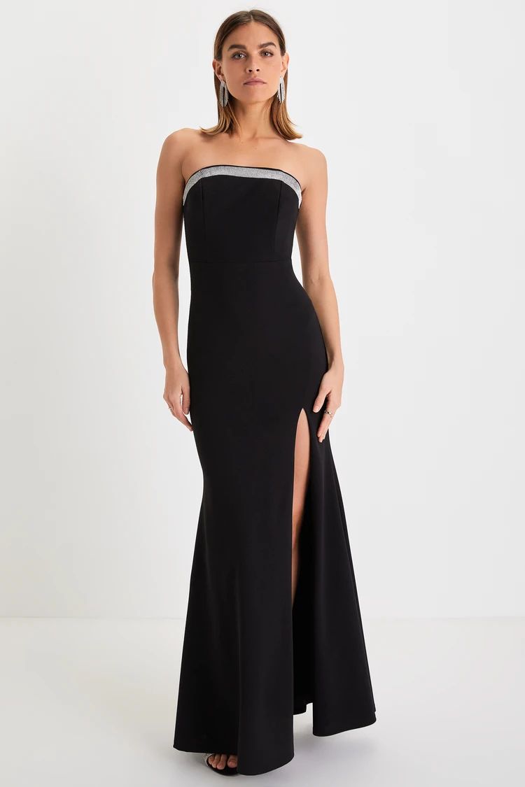 Glamorous Influence Black Rhinestone Strapless Maxi Dress | Lulus (US)