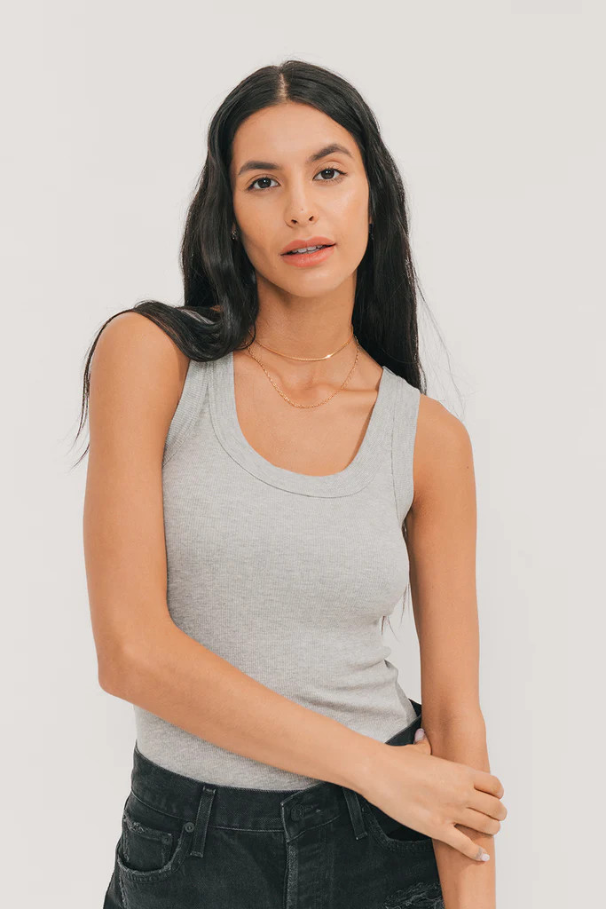 Rib Fitted Scoop Tank (Heather Grey) | EasyStandard