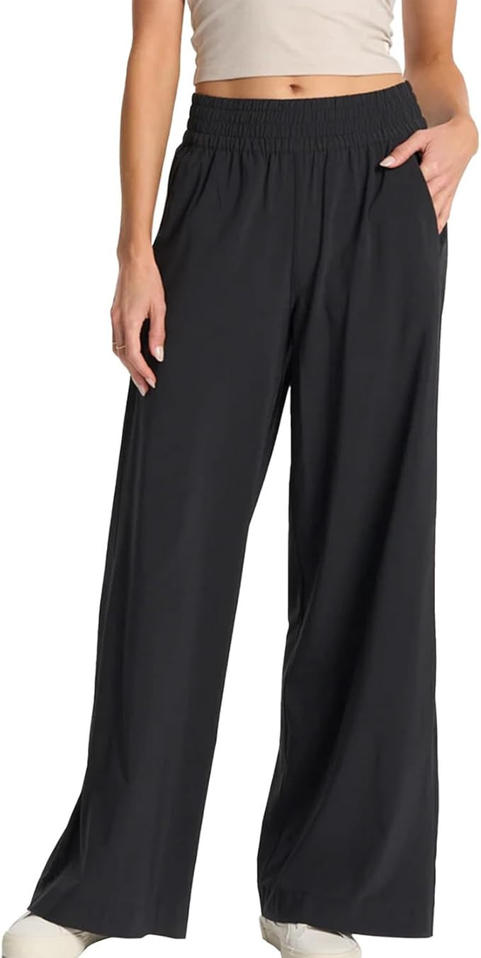 Womens Wide Leg Pants Summer Flowy Palazzo Casual High Waist Elastic Pants Beach Vacation Trouser... | Amazon (US)