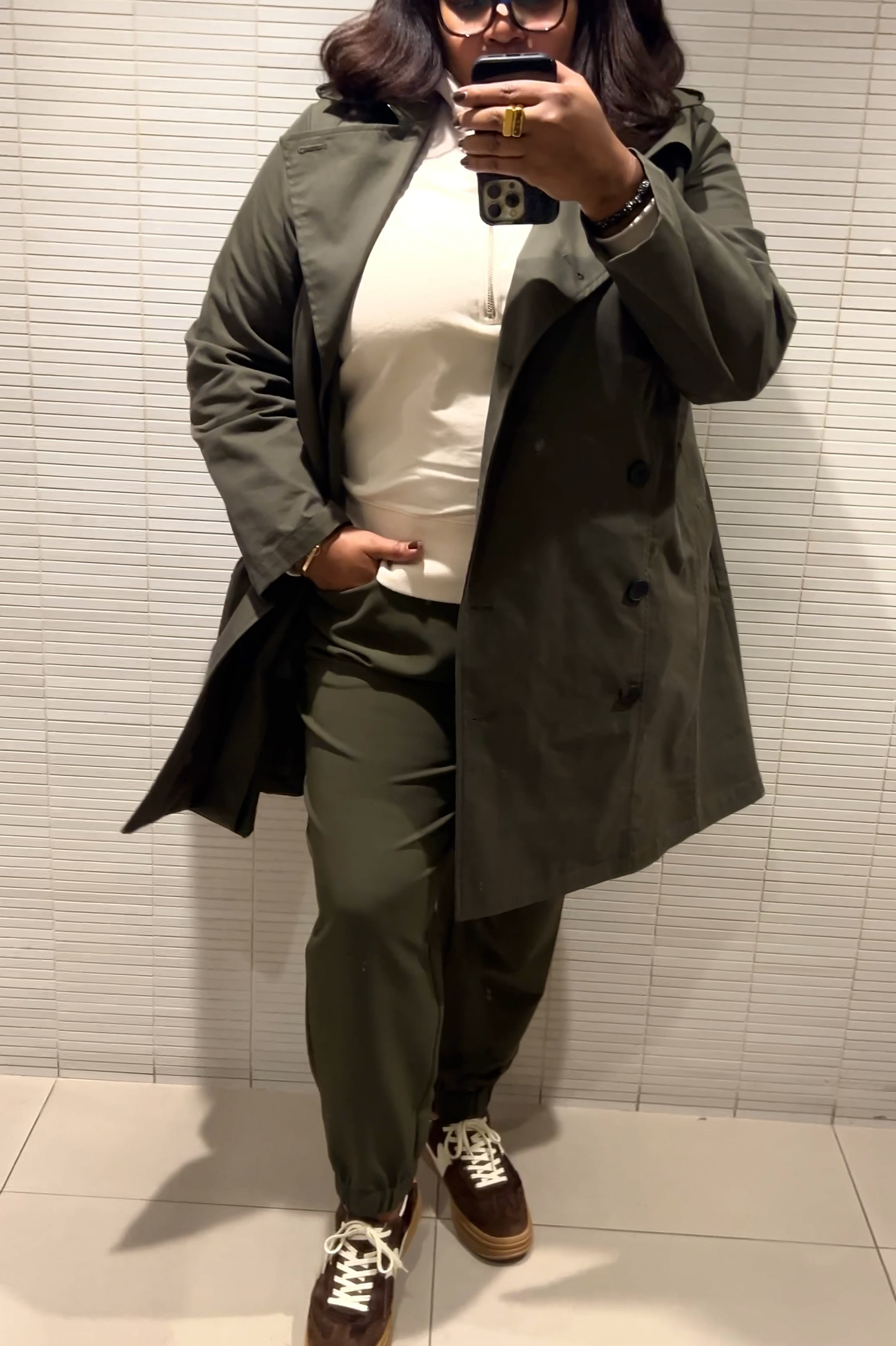 CODE ALERT! The color is Nori and we are having a time! 

OOTD - Universal Standard - Had to be super comfy for PT so these joggers were perfect. Wearing size 16. Derjon Trench Coat comes in 3 colors, I have two because it's so good. Sized up to an 18 to give room for sweaters but it's TTS. 
CODE: INFS-AMBPATRANILA for 10% off at Universal Standard. 
#ltkover40 #ltksalealert #LTKfindsunder100 #ltkstyletip 


#LTKTravel #LTKWatchNow #LTKMidsize