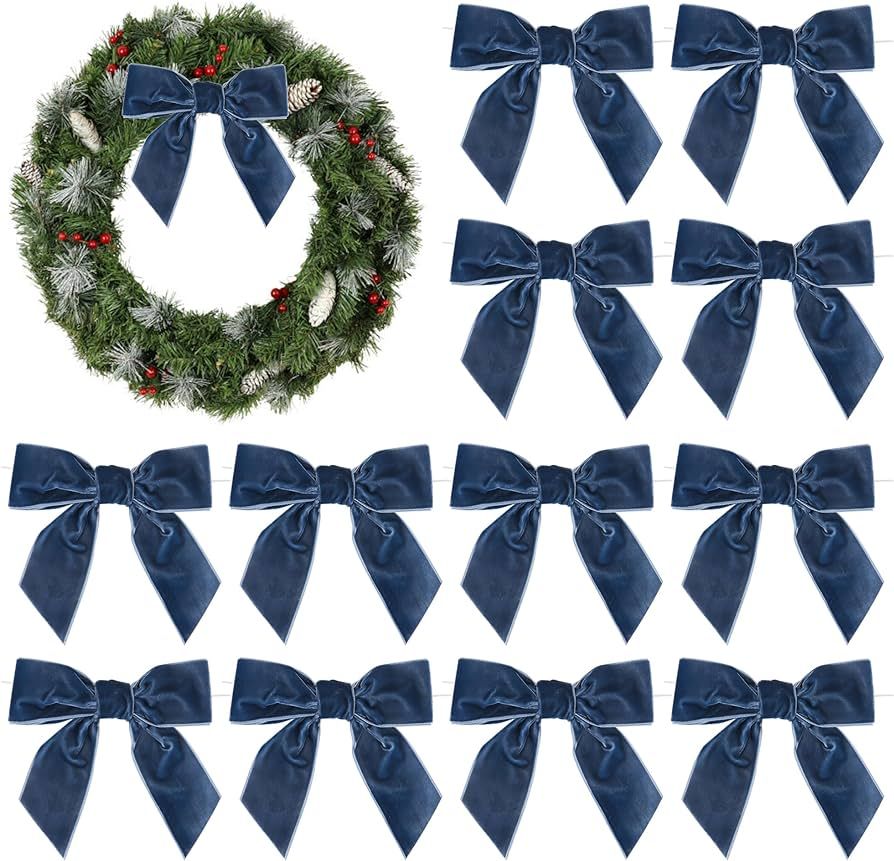 AIMUDI Dusty Blue Velvet Bows 4.5" Blue Christmas Bows for Tree Premade Bows for Wreaths Twist Ti... | Amazon (US)