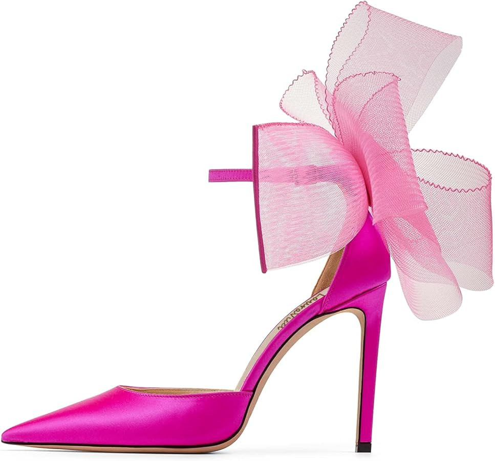 LauraVicci Women's Pumps Asymmetric Mesh Feather Bow Sandals Pointed Toe Ankle Strap Lace-Up Stil... | Amazon (US)