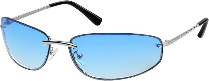 knliwkm Trendy Rimless y2k Wrap Around Sunglasses for Women Girl 2000s Oval Frameless Shades Fest... | Amazon (US)