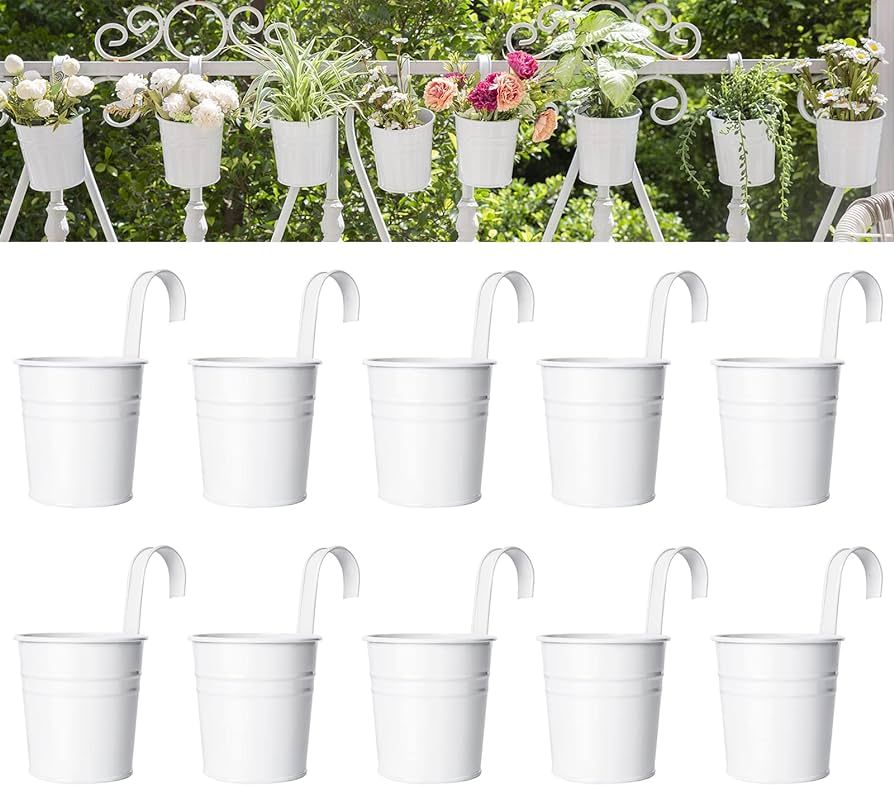 Dahey 10 Pcs Hanging Flower Pots Metal Iron Bucket Planter for Railing Fence Balcony Garden Home ... | Amazon (US)