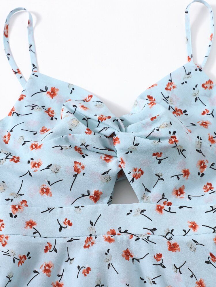 SHEIN Allover Floral Print Twist Bust Slip Dress | SHEIN