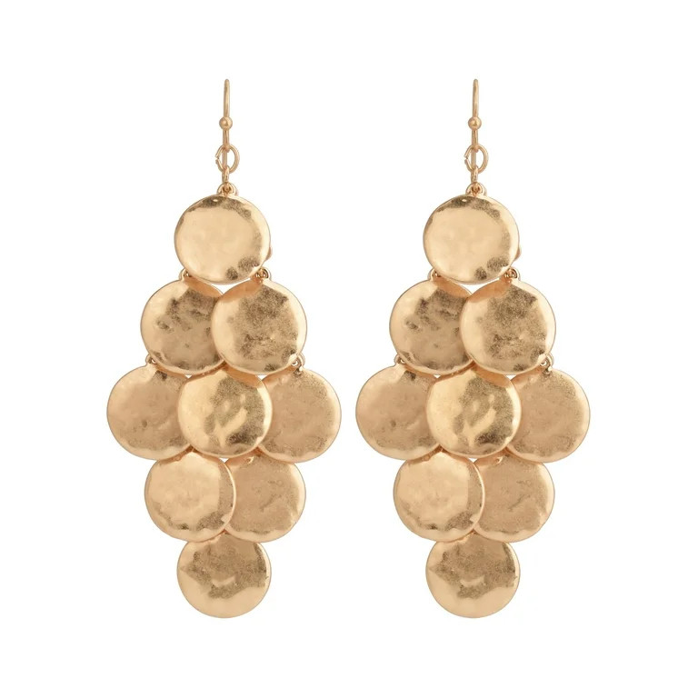Time and Tru Women's Gold-Tone Textured Disc Drop Earring | Walmart (US)