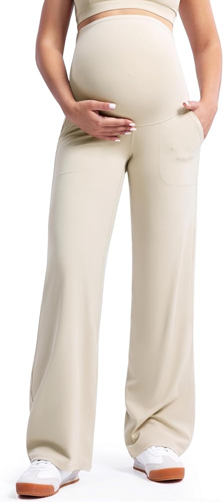 POSHDIVAH Women's Creamluxe Maternity Yoga Wide Leg Pants Petite/Regular/Tall Pregnancy Work Dres... | Amazon (US)
