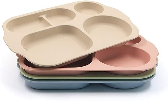 4 Pcs Wheat Straw Divided Plates, School Lunch Trays, Fast Food Trays Cafeteria Trays with Compar... | Amazon (US)